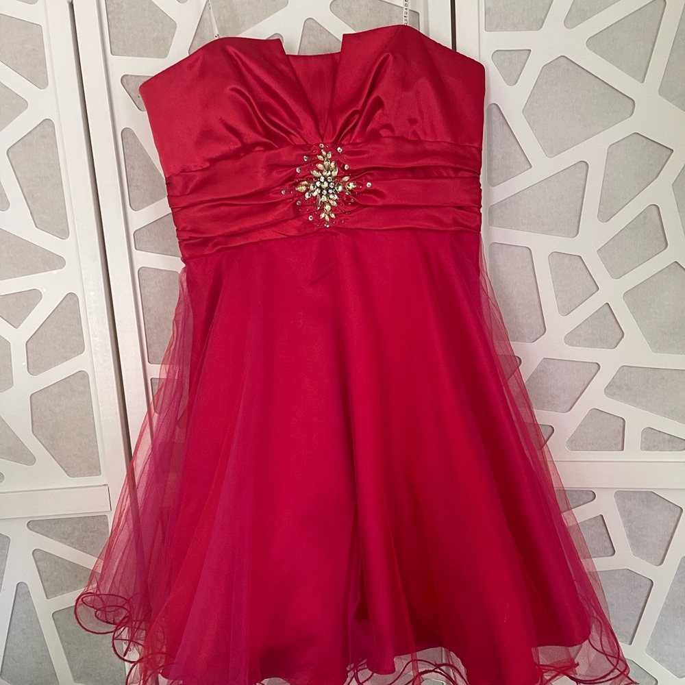 Dark pink beaded full skirt mini grown, prom, homecoming dress